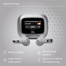 Load image into Gallery viewer, JBL Live Beam 3 - True wireless noise-cancelling closed-stick earbuds, 48Hrs total playback, Wireless Charging, 6 Mics for perfect calls, Multi-point connection, IP55 waterproof and dustproof (Silver)
