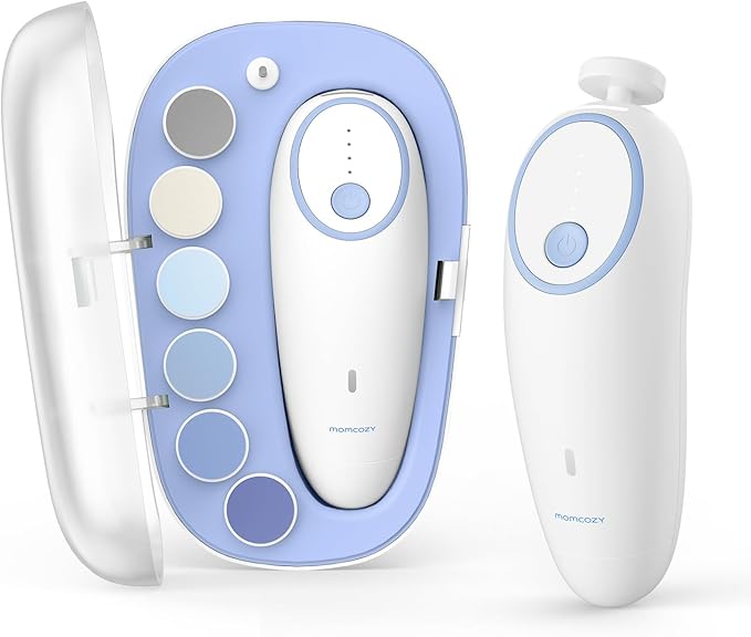 Momcozy Baby Nail File Electric, Rechargeable Baby Nail Clipper, Gentle Baby Nail Trimmer Electric with Night Light, 7 Grinding Head Replacement Pads, Blue