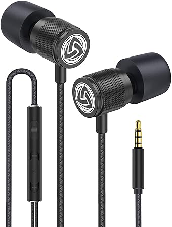 LUDOS Ultra Wired Earbuds in-Ear Headphones, 5 Years Warranty, Earphones with Microphone, Noise Isolating Ear Buds, Memory Foam for iPhone, Samsung, School Students, Kids, Women, Small Ears - Black