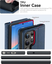 Load image into Gallery viewer, OCASE Compatible with Galaxy S25 Ultra Wallet Case, PU Leather Flip Folio Case with Card Holders RFID Blocking Kickstand [Shockproof TPU Inner Shell] Protective Phone Cover 6.9 Inch 2025, Spliced Blue
