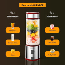 Load image into Gallery viewer, Blast Portable Blender, Cordless, 15.2oz Glass Bottle Vessel, Personal Blender-for Shakes &amp; Smoothies, BPA Free, Leakproof-Lid &amp; Sip Spout, USB-C Rechargeable, Dishwasher Safe Parts (1)
