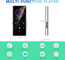 Load image into Gallery viewer, 64GB MP3 Player with Bluetooth 5.2, AiMoonsa Music Player with Built-in HD Speaker, FM Radio, Voice Recorder, HiFi Sound, E-Book Function, Earphones Included
