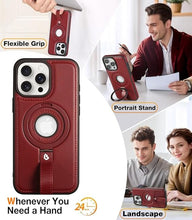 Load image into Gallery viewer, Capture Grip Loop Magnetic Stand for iPhone 16 Pro Case with Screen Protector, Protective iPhone 16 Pro Case Leather, Compatible with MagSafe, Built-in Kickstand,for Men Women, Burgundy
