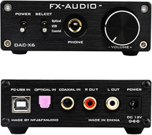 Load image into Gallery viewer, FX-Audio DAC-X6 Headphone amp Mini HiFi 2.0 Digital Audio Decoder DAC Input USB/Coaxial/Optical Output RCA/Headphone Amplifier 24Bit/96KHz DC12V (Black)
