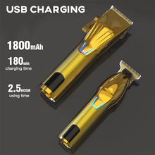 Load image into Gallery viewer, Professional Hair Clippers for Men Electric Beard Trimmer Cordless Barber Clippers for Hair Cutting with T-Blade Edgers Rechargeable Hair Clipper and Trimmer Kit with LED Mens Christmas Gifts (Gold)
