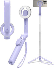 Load image into Gallery viewer, Spigen MagSafe Selfie Stick Tripod Stand (MagFit) with Bluetooth Remote Control Shutter 24" Extendable Compatible with MagSafe iPhone 16 15 14 13 12 Pro Max Mini &amp; Android Phones - Lavender
