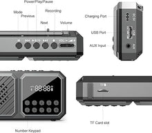 Load image into Gallery viewer, SHIDU Portable FM Radio with Bluetooth Speaker, Tf Card Player, Auto Scan Save Support USB AUX, Rechargeable Battery for Home, Camping, Outdoor
