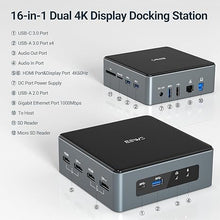 Load image into Gallery viewer, USB 3.0 Docking Station, JESWO 16-in-1 USB Docking Station Dual Monitor with 30W Power Adapter (Dual Video HDMI and Dual DisplayPort, Gigabit Ethernet, Audio, and More USB Ports)

