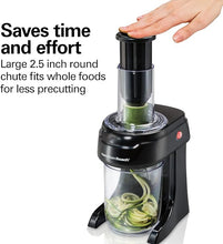 Load image into Gallery viewer, Hamilton Beach 3-in-1 Electric Vegetable Spiralizer for Veggie Noodles, Zoodle Maker &amp; Slicer With 3 Cutting Cones for Spaghetti, Linguine, and Ribbons, 6-Cups, Black (70930)
