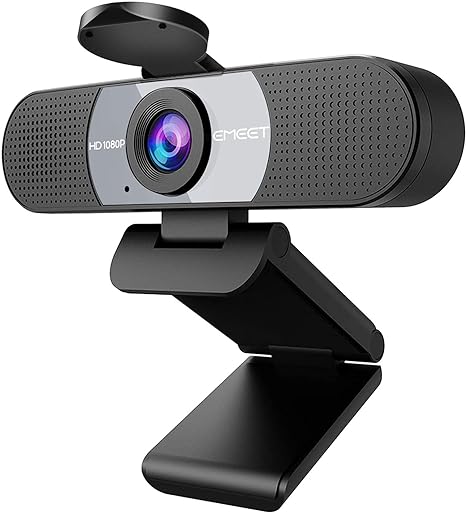 EMEET 1080P Webcam, C960 Web Camera with 2 Noise-Cancelling Microphones & Privacy Cover, 90° FOV Computer Camera, Plug & Play USB Webcam for Calls/Conference, Zoom/Skype/YouTube, Laptop/Desktop, Grey