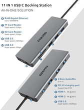 Load image into Gallery viewer, USB C Hub, Docking Station, EUASOO 11 in 1 Triple Display USB C Docking Station with Dual 4K HDMI/1000Mbps Gigabit Ethernet/PD 3.0/4 USB Ports for MacBook/USB C Laptops, MacOS Only Support Mirror Mode

