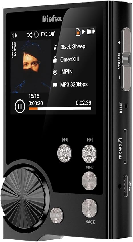 Diofox MP3 Player, High Fidelity Lossless DSD High Resolution Digital Audio Music Player, Portable Audio Player with 64GB Memory Card, Supports up to 256GB