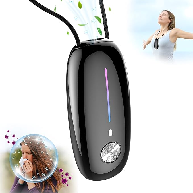 Personal Air Purifier,Timeage Wearable Air Purifier Necklace, Portable Mini Air Ionizer Eliminates Pollen,Smoke,Dust for Outdoor,Travel(Black)