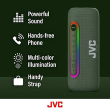 Load image into Gallery viewer, JVC Illuminated Portable Wireless Speaker with 20W max outputs, Dynamic Sound, Bluetooth 5.0, TWS Capability, USB-C, IPX5, AUX in, up to 5-Hour Battery Life - SPPA5BTG (Green)
