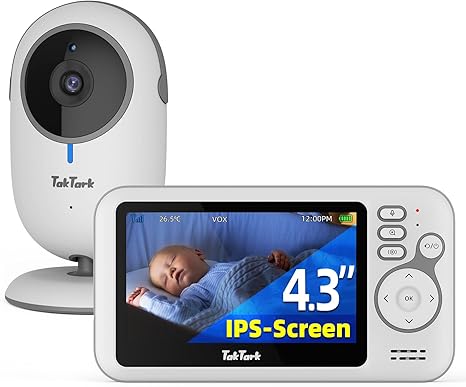 TakTark Baby Monitors with Camera and Audio, 4.3 inches, No Wi-Fi, 2 Way Audio, Night Vision, Digital Zoom, VOX Power Saving, Room Temperature, Ideal for New Parents