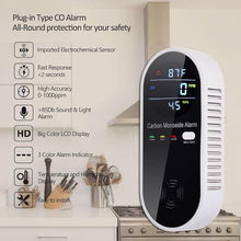 Load image into Gallery viewer, Carbon Monoxide Detectors, Carbon Monoxide Detector Plug in with Temperature Humidity Sensor Built-in, CO Level Monitor Alarm with Clear LCD Display Sound &amp; Light Warning for Home/Hotel/RV
