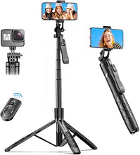 Load image into Gallery viewer, 61&quot; Selfie Stick Tripod, All in One Extendable Phone Tripod Stand with Wireless Remote 360° Rotation for iPhone and Android Phone Selfies, Video Recording, Vlogging, Live Streaming, Aluminum
