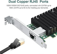 Load image into Gallery viewer, 10Gb PCI-E Network Card NIC Compatible for Intel X540-T1, Single RJ45 Copper Port, with Intel X540-BT1 Controller, PCI-E 2.1 X8, 10G PCI Express LAN Adapter NIC, Support Windows Server, Linux, Vmware

