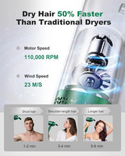 Load image into Gallery viewer, 7MAGIC High-Speed Hair Dryer with 110,000RPM Brushless Motor for Fast Drying, Low Noise Blow Dryer with Tri-Colour LED Light Ring, 1400W Ionic Hair Dryer for Home and Travel, Magnetic Nozzle, Green
