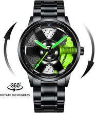 Load image into Gallery viewer, Car Wheel Watch, Stainless Steel Mens Wristwatch with Spinning Car Rim Hub Design, Japanese Quartz Movement, Water Resistant, Scratch Resistant Gifts for Car Enthusiasts
