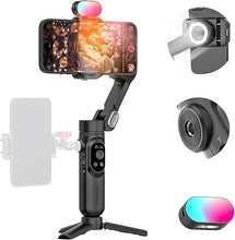 Load image into Gallery viewer, Handheld 3-axis Gimbal Stabilizer for iPhone&amp;Android Smartphone Gimbal Anti-Shake w/ 1/4 Thread,RGB Magnetic Light,AI Tracking Phone Gimbal for Vlogging for TikTok,YouTube-Smart X Kit Black

