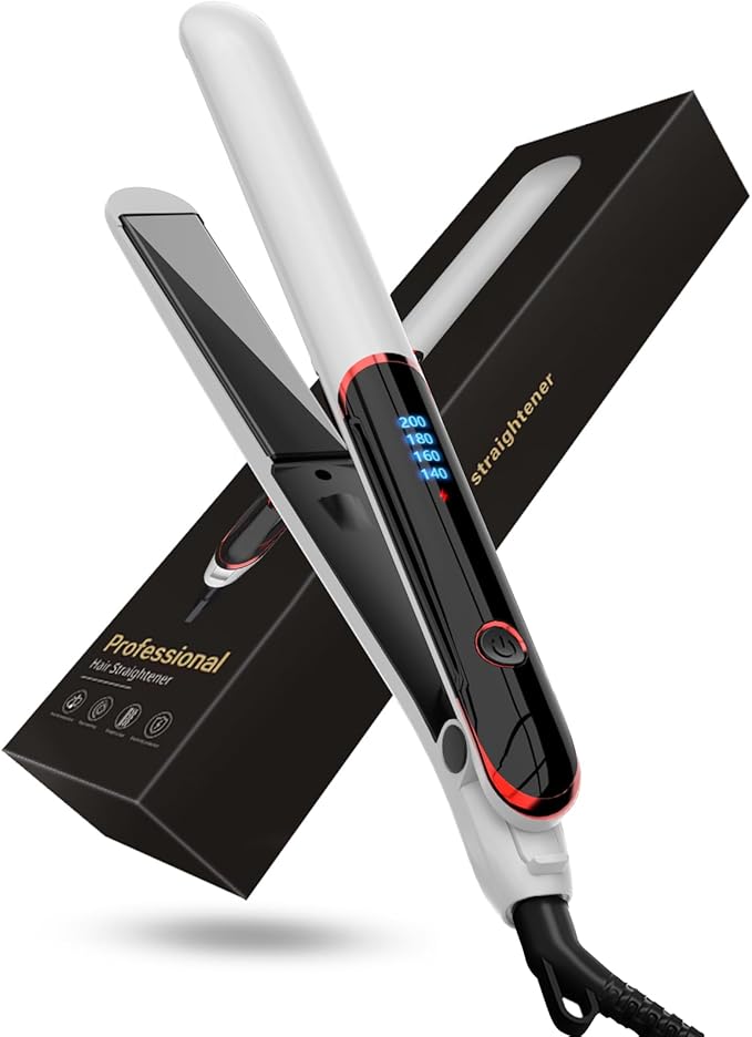 Flat Iron Hair Straightener and Curler 2 in 1 Plancha de Cabello 10s Fast Heat Up Flat Iron with Clear LCD Display Professional Ceramic Coating for Shinier & Smoother Hair (White)