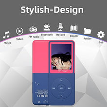 Load image into Gallery viewer, Bluetooth Mp3 Player, Classic Portable Walkman Mp3 &amp; Mp4 Players for Kids,HiFi Music Player with Video Play,FM Radio,Recording,E-Book,Alarm Clock,Mp3 Play up to 50 Hours with SD Card Slot Pink 64GB
