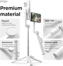 Load image into Gallery viewer, elago Magnetic Selfie Stick Tripod Compatible with MagSafe for iPhone and Galaxy, Strong Magnetism, Portable, Lightweight, Extendable [Pouch, Bluetooth Remote, Guide Sticker Included] [White]
