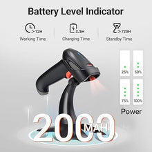 Load image into Gallery viewer, Tera Barcode Scanner Wireless 1D 2D QR with Stand: Battery Level Indicator 3 in 1 Works with Bluetooth 2.4G Wireless USB Wired Handheld Bar Code Reader with Vibration Alert HW0002 Grey
