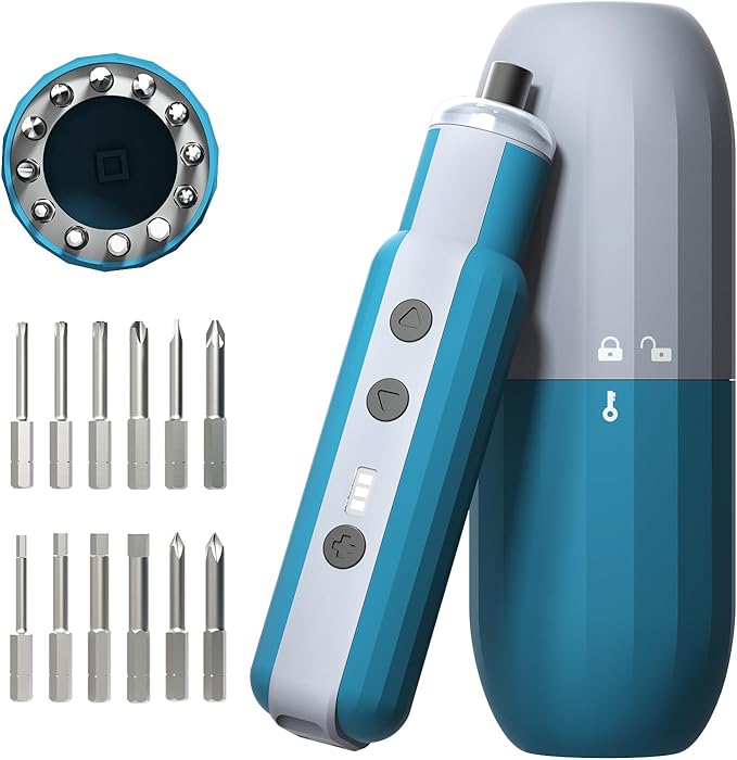 3.7V Electric Screwdriver Set - 12 in 1 Cordless Screwdriver with Metal Bits, 3 Torque Settings Power Screwdriver, Max 2.5 N.m 1500mAh, LED Light, USB-C Cable for Electrical Repairs