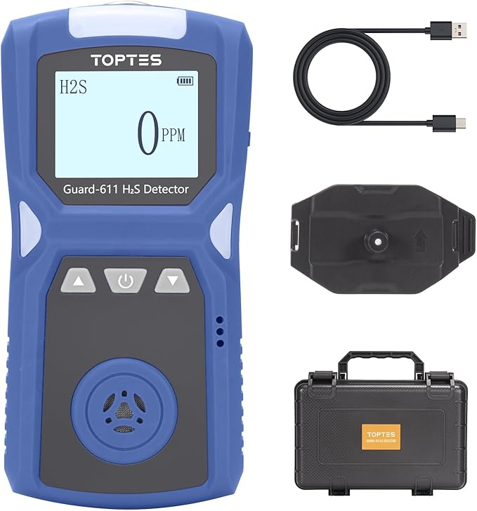 Guard-611 H2S Monitor, Portable H2S Detector Features a Convenient H2S Monitor Clip on, Rechargeable with 5-Day Battery, Battery Indicator, Low Battery Warning, Safety Explosion-Proof-Blue