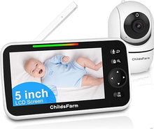 Load image into Gallery viewer, Video Baby Monitor, 5’’ Screen with 30-Hour Battery, Video Baby Monitor with Camera and Audio, Remote Pan-Tilt-Zoom, 2-Way Talk, VOX, Night Vision, 8 Lullabies, 1000ft Range, No WiF
