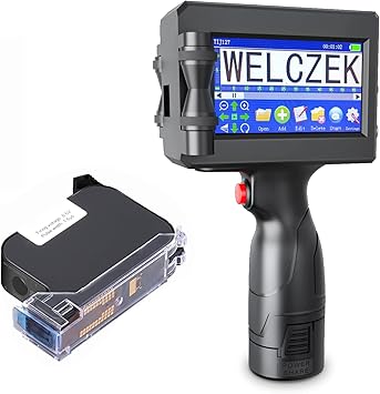 TIJ127 Handheld Inkjet Printer, Portable Handheld Printer with 4.3Inch Touch Screen Quick Drying Inkjet Coding Machine for Barcode Text Logo QR Code Batch Number (Support 25 Languages)