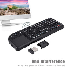 Load image into Gallery viewer, 2.4GHz Touchpad Keyboard,RT-MWK02 Mini Wireless Keyboard Rechargeable Ultra-Thin Mini USB Backlit Keyboard with IR Light for HTPC for PS3/4 for 360 and ONE(QWERTY Keypad)
