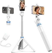Load image into Gallery viewer, Kaiess 62&quot; Tripod for iPhone, Selfie Stick Tripod &amp; Phone Tripod Stand with Remote, Cell Phone Tripod for iPhone, Extendable Travel Tripod, Compatible with iPhone 15/14/13 Pro Max/Android (White)
