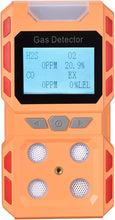 Load image into Gallery viewer, Portable 4 Gas Detector, Air Quality Gas Meter Monitor with Large Digital LCD Display, Rechargeable Battery Operated Gas Test Analyzer with Voice Light and Vibration Alarm mode (Orange)
