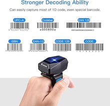 Load image into Gallery viewer, Upgraded Eyoyo 1D Wireless Ring Barcode Scanner Bluetooth, 3-in-1 USB Wired Inventory Bar Code Scanner Fast Scanning Portable Mini Finger Barcode Reader for Tablet iPhone IPad Android Windows Mac
