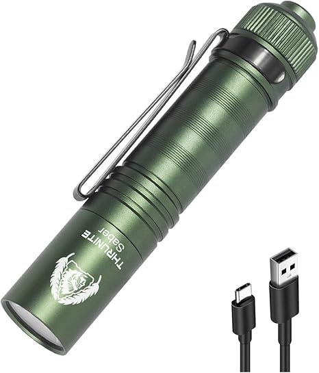 ThruNite BSS Saber EDC Flashlight Customized Black Scout Survival Edition Max 1015 Lumens USB-C Rechargeable Mini LED Handheld AA Flashlights, Green Cool White