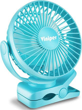 Load image into Gallery viewer, Viniper 6 inch Rechargeable Clip on Fan, 5000mah Battery Desk Fan : 360° Rotation &amp; 3 Speeds Strong Wind Portable Fan, 8-30 Working Hours, Quiet and Powerful (Sky blue)
