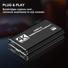 Load image into Gallery viewer, 4K HDMI Capture Card for Streaming, Full HD 1080P 60FPS Capture USB 3.0 Audio Video Capture Card,for Switch/PS4/PS5/Xbox, Plug and Play, Works on Laptop, PC, Mac

