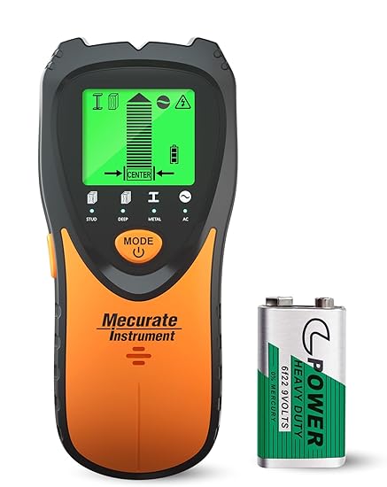 Mecurate Stud Finder Wall Scanner Sensor - 5 in 1 Electronic Stud with LCD Display & Audio Alarm for Wood AC Live Wire Metal Studs Detection Joist Pipe