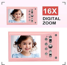 Load image into Gallery viewer, Digital Camera, FHD 1080P Kids Camera with 32GB Card, Digital Point and Shoot Cameras with 16X Zoom Anti Shake, 48MP 2.8 Inch LCD Screen, Gift for Girls Kids
