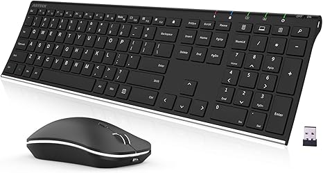 Arteck 2.4G Wireless Keyboard and Mouse Combo Stainless Steel Ultra Slim Full Size Keyboard and Ergonomic Mice for Computer Desktop PC Laptop and Windows 11/10/8 Build in Rechargeable Battery