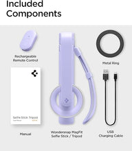 Load image into Gallery viewer, Spigen MagSafe Selfie Stick Tripod Stand (MagFit) with Bluetooth Remote Control Shutter 24" Extendable Compatible with MagSafe iPhone 16 15 14 13 12 Pro Max Mini &amp; Android Phones - Lavender
