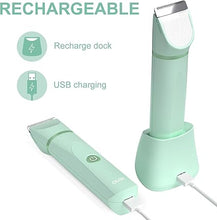 Load image into Gallery viewer, OLOV Electric Body Hair Trimmer - Groin Trimmer for Men - Bikini Trimmer Women - Wet/Dry Shaver Groomer, Replaceable Ceramic Blade Heads, USB Recharge Dock, Waterproof Hygiene Razor, Green
