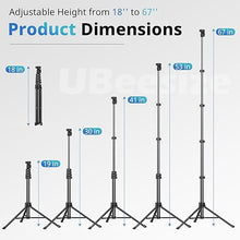 Load image into Gallery viewer, UBeesize 67" Phone Tripod &amp; Selfie Stick, Camera Tripod Stand with Wireless Remote and Phone Holder,Compatible with iPhone Android Phone, Perfect for Selfies/Video Recording/Live Streaming Black
