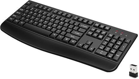 Wireless Keyboard, 2.4G Full-Sized Ergonomic Wireless Computer Keyboard with Wrist Rest for Windows, Mac OS Laptop/PC/Desktop/Notebook(Black)