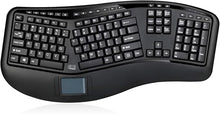 Load image into Gallery viewer, Adesso WKB-4500UB - Wireless Ergonomic Desktop Touchpad Keyboard, Split Keys Design, Palm Rest, Media Control Hotkeys, Long Battery Life - Compatible for Laptop/Desktop, Black
