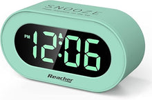 Load image into Gallery viewer, REACHER Kid&#39;s Alarm Clock for Bedroom, Mint Green LED Digit, 0-100% Dimmer, Outlet Powered, Adjustable Volume, Simple to Set and Use, Snooze, Small Size for Desk
