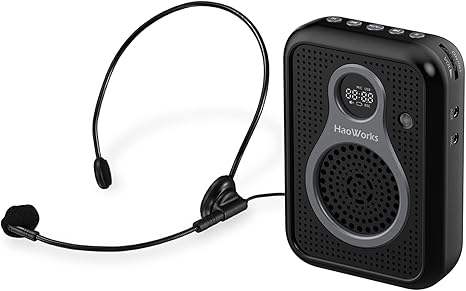 HaoWorks Portable Lightweight Mini Voice Amplifier and Wired Headset Microphone with Speaker for Teachers 10W Rechargeable Wearable Personal PA Loudspeaker for Instructor,Tour Guide,Classroom